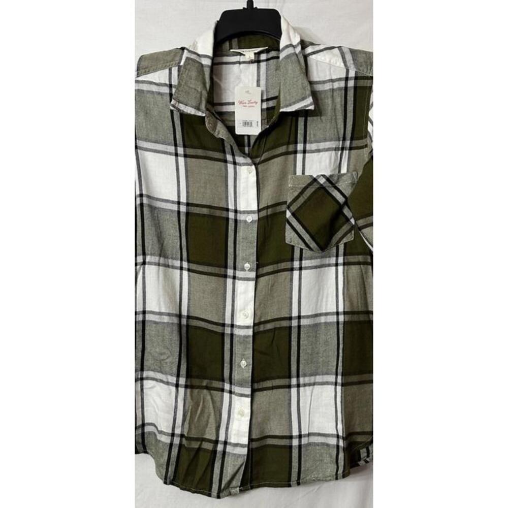 NWT Lucky Brand Womens Long Sleeve Button Plaid‎ Top Shirt Blouse Size Large - Picture 3 of 14